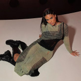Sensual Long-Sleeve Knit Round Neck High-Waisted Bodycon Maxi Dress