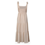 Solid Ruffle Hem Backless Cami Dress