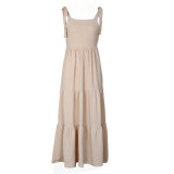 Solid Ruffle Hem Backless Cami Dress