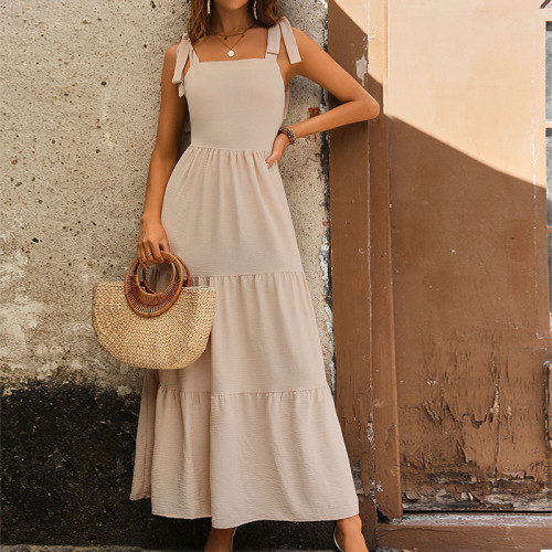 Solid Ruffle Hem Backless Cami Dress