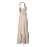 Solid Ruffle Hem Backless Cami Dress