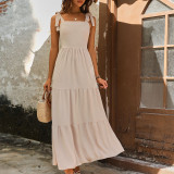 Solid Ruffle Hem Backless Cami Dress