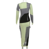 Sensual Long-Sleeve Knit Round Neck High-Waisted Bodycon Maxi Dress