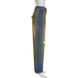 Vintage High-Waisted Zipper Washed Out Distressed Denim Jeans