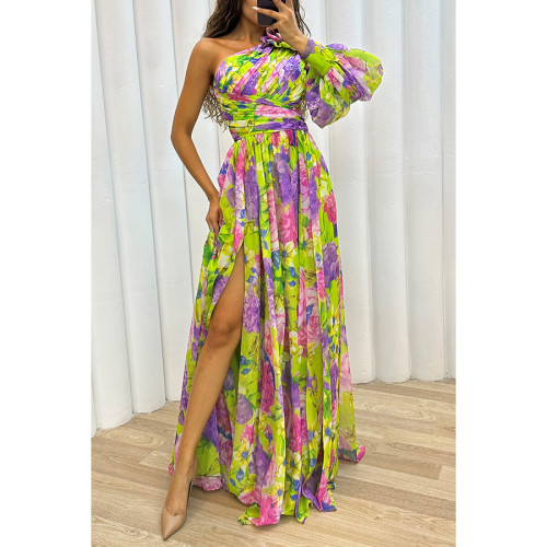 Loose Multi-color Casual Slit Off-shoulder Maxi Dress