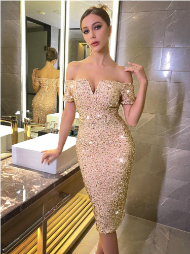 Body Bangle Off Shoulder Midi Dresses