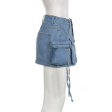 2024 Summer Pockets Jeans Skirts Y2K Streetwear High Waist Short Denim Skirts