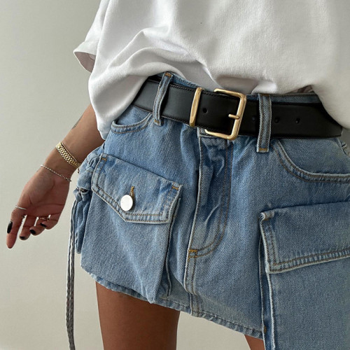 2024 Summer Pockets Jeans Skirts Y2K Streetwear High Waist Short Denim Skirts