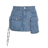 2024 Summer Pockets Jeans Skirts Y2K Streetwear High Waist Short Denim Skirts