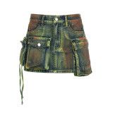 2024 Summer Pockets Jeans Skirts Y2K Streetwear High Waist Short Denim Skirts