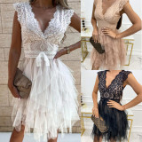 Seductive V-Neck Lace Panel Maxi Dress