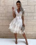 Seductive V-Neck Lace Panel Maxi Dress