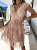 Seductive V-Neck Lace Panel Maxi Dress