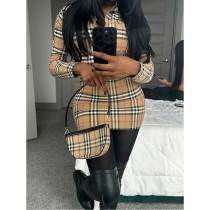 Casual Plaid Print Patchwork Zipper Collar Long Sleeve Dresses