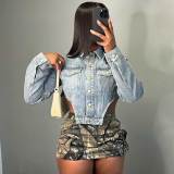 (Available on 11th) Irregular Short Denim Jackets Tops