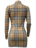 Casual Plaid Print Patchwork Zipper Collar Long Sleeve Dresses
