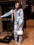 Casual Printed Denim Single-breasted Lapel Jackets