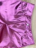 Casual Metallic Trumpet Leather Long Pants