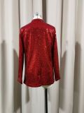 Sparkling Sequin Casual Blazer with Turn-down Collar