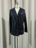 Sparkling Sequin Casual Blazer with Turn-down Collar