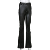 PU Microphone Flared Pants