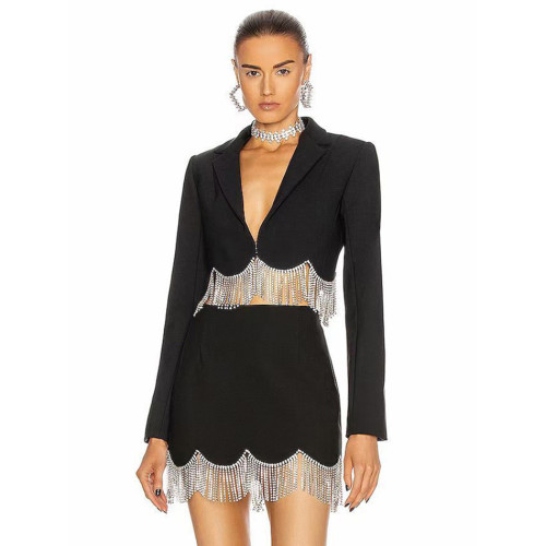 Elegant Water Diamond Fringed Short Suit Jacket