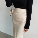 European-style Split Hem Leather Skirt for Women