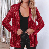 Sparkling Sequin Casual Blazer with Turn-down Collar