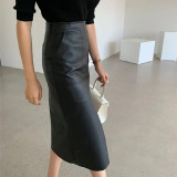 European-style Split Hem Leather Skirt for Women