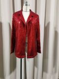 Sparkling Sequin Casual Blazer with Turn-down Collar