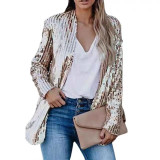 Sparkling Sequin Casual Blazer with Turn-down Collar