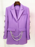 Hollow Sleeves with diamond blazer Single Button Casual Women's Jacket