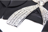 Diamond Bow Embellishment Suit Short Buttocks Wrapped Skirt Women's Two-piece Set
