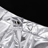 high-waisted PU leather pants
