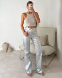 Trendy Reflective PU Leather Pants for Women