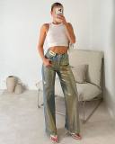 Trendy Reflective PU Leather Pants for Women