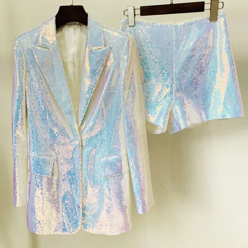 Fashionable and Unique BLING BLING Sparkling Colorful Sequin Shorts Suit Set
