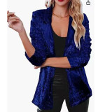 Sparkling Sequin Casual Blazer with Turn-down Collar