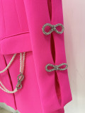 Hollow Sleeves with diamond blazer Single Button Casual Women's Jacket