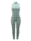 Casual Plaid Sportswear Print Vest Sleeveless Jumpsuit