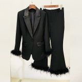 Feathered Ostrich Suit and Capri Set
