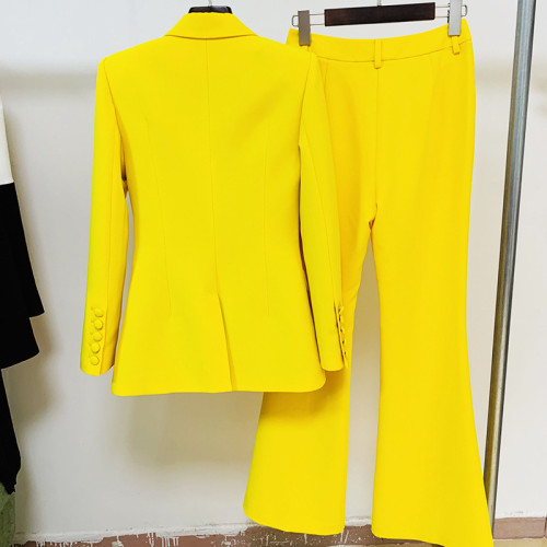 Chic Single-Breasted Mid-Length Suit with Flared Pants Set