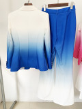Elegant Gradient Color Tailored Suit with Flared Trousers Set