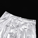 high-waisted PU leather pants