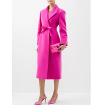 Chic Slim-fit Long Woolen Coat with Butterfly Knot