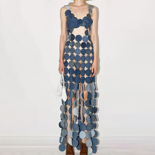 Women Sexy Patchwork Hollow Out Maxi Dress