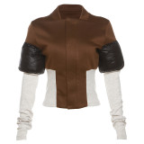 Contrast Color Classic Patchwork Long Sleeve Zip-up Jackets Casual Outwear