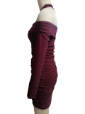 Sexy Twist Front Cut Out Split Cuff Ruched Bodycon Dresses