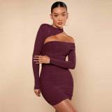 Sexy Twist Front Cut Out Split Cuff Ruched Bodycon Dresses