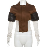 Contrast Color Classic Patchwork Long Sleeve Zip-up Jackets Casual Outwear